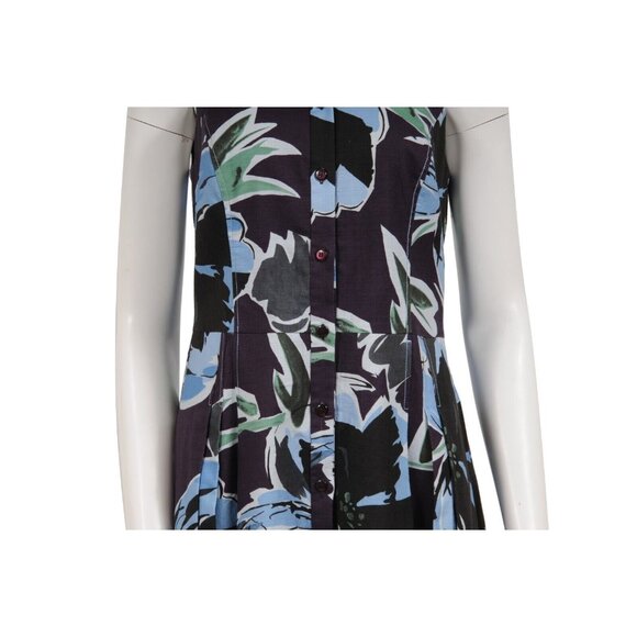 Carolina Herrera Womens Floral Collared Button Down Midi Dress US 14 Purple Blue - Picture 4 of 13